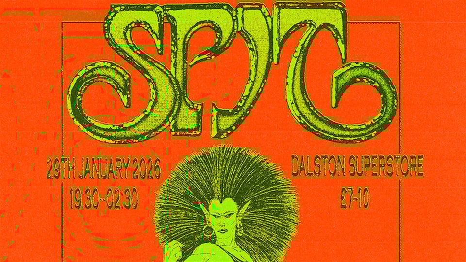 Flyer for Spit at Dalston Superstore. 7:30PM - 2:30AM. 29th January 2026. £7-10 entry.