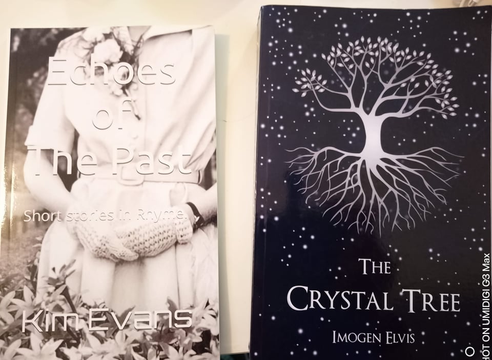 Photo shows covers of books "Echoes of The Past" by Kim Evans and "The Crystal Tree" by Imogen Elvis.