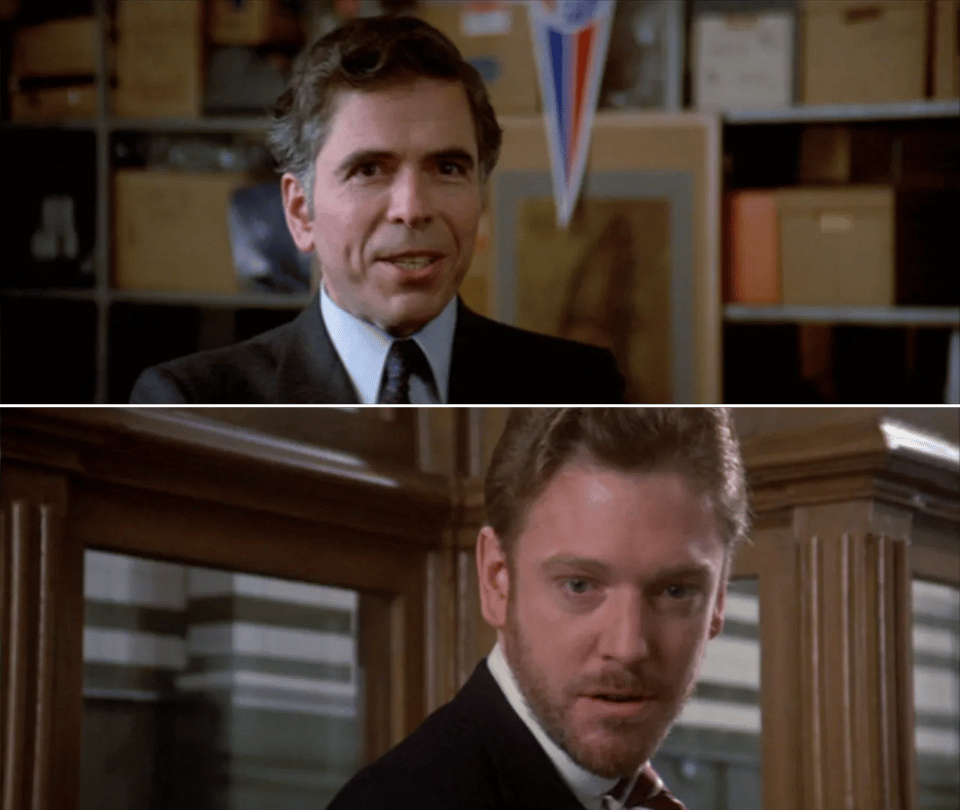 In two separate stills, Dean Yeager and Walter Peck dress down the Ghostbusters