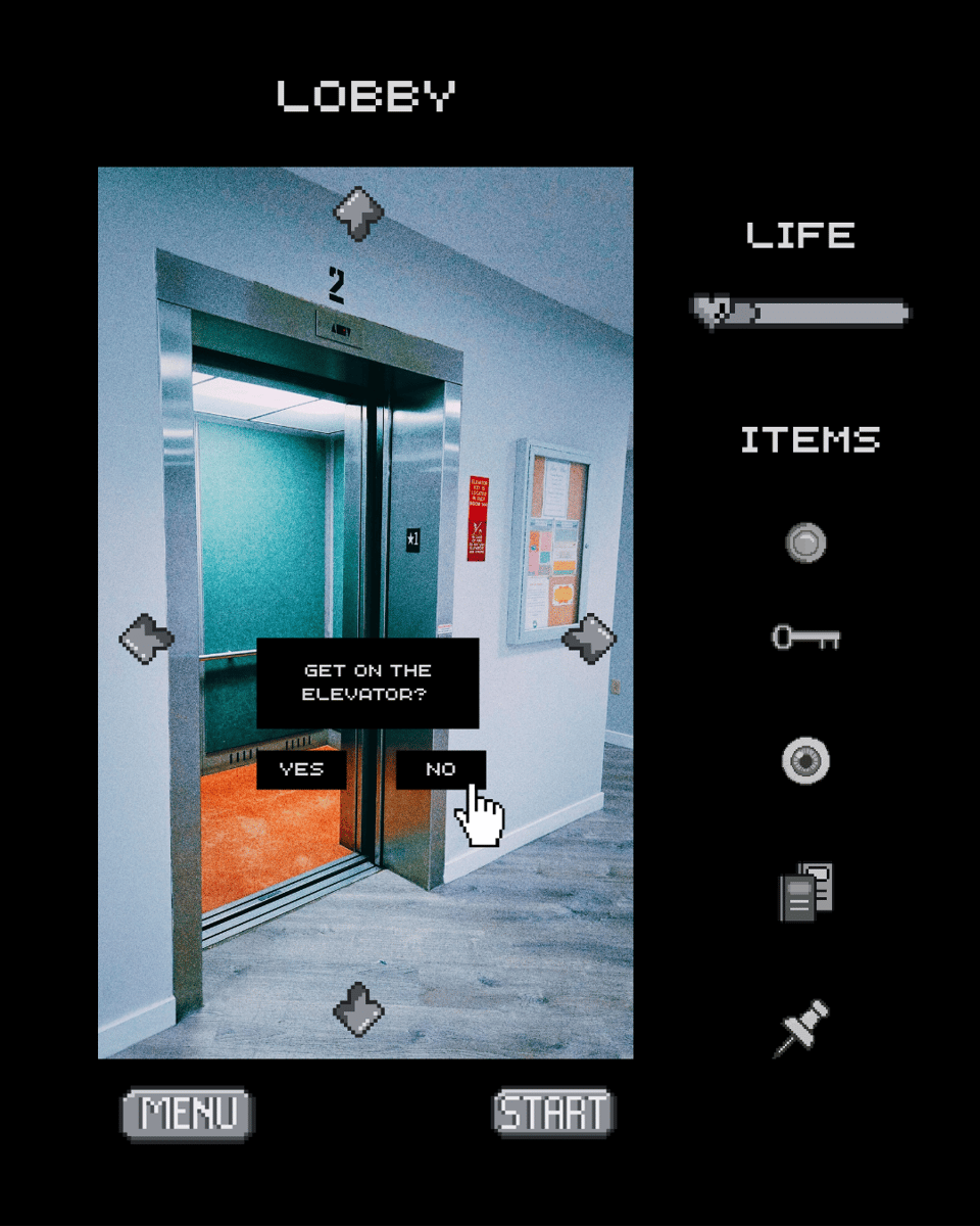 An elevator in a video game