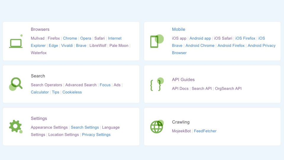 Mojeek Support Page Screenshot