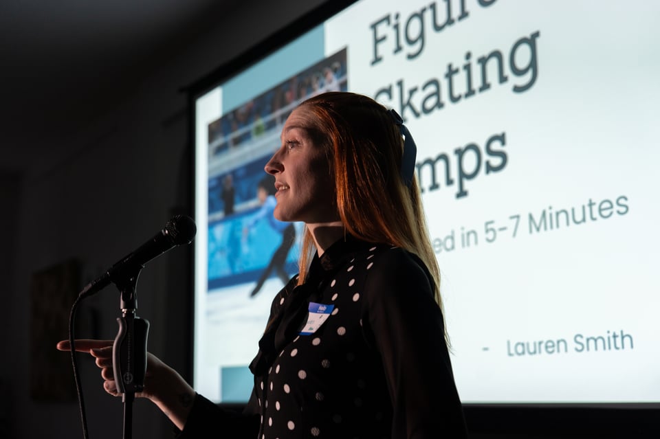 Lauren presenting at PowerPoint Party.