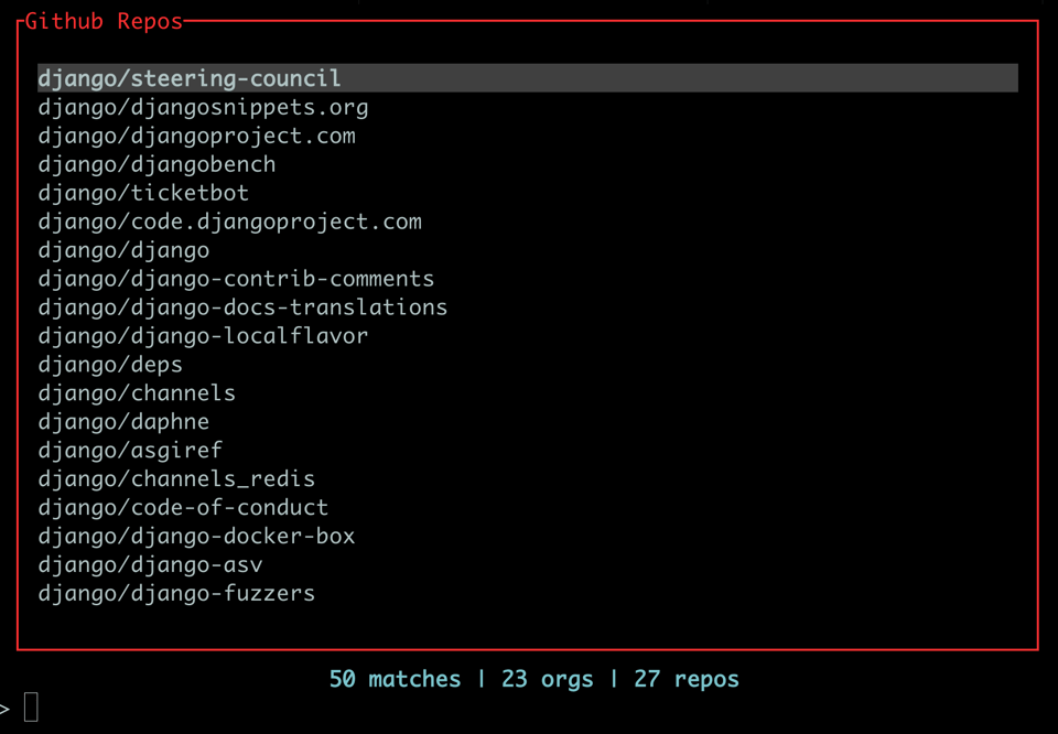 Screenshot of the gg cli TUI in a shell