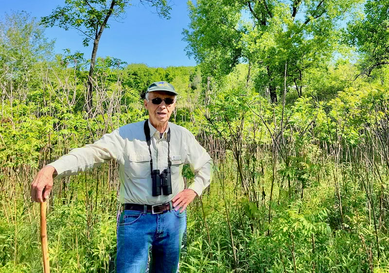 Interpretive naturalist Bruce Ause leads weekly walks at Frontenac State Park from May to October. We hope he’ll be back next spring. / Photo by Pamela Miller