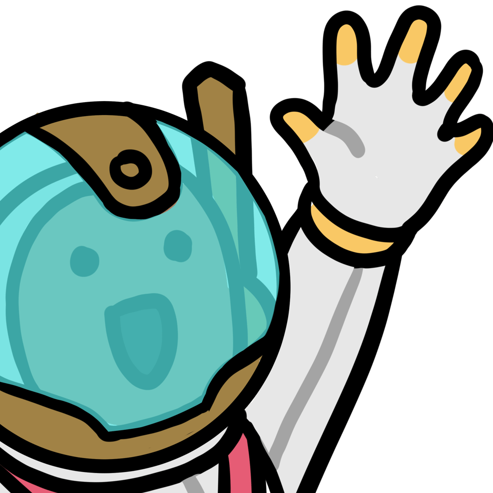 Illustration of a person in a spacesuit waving.