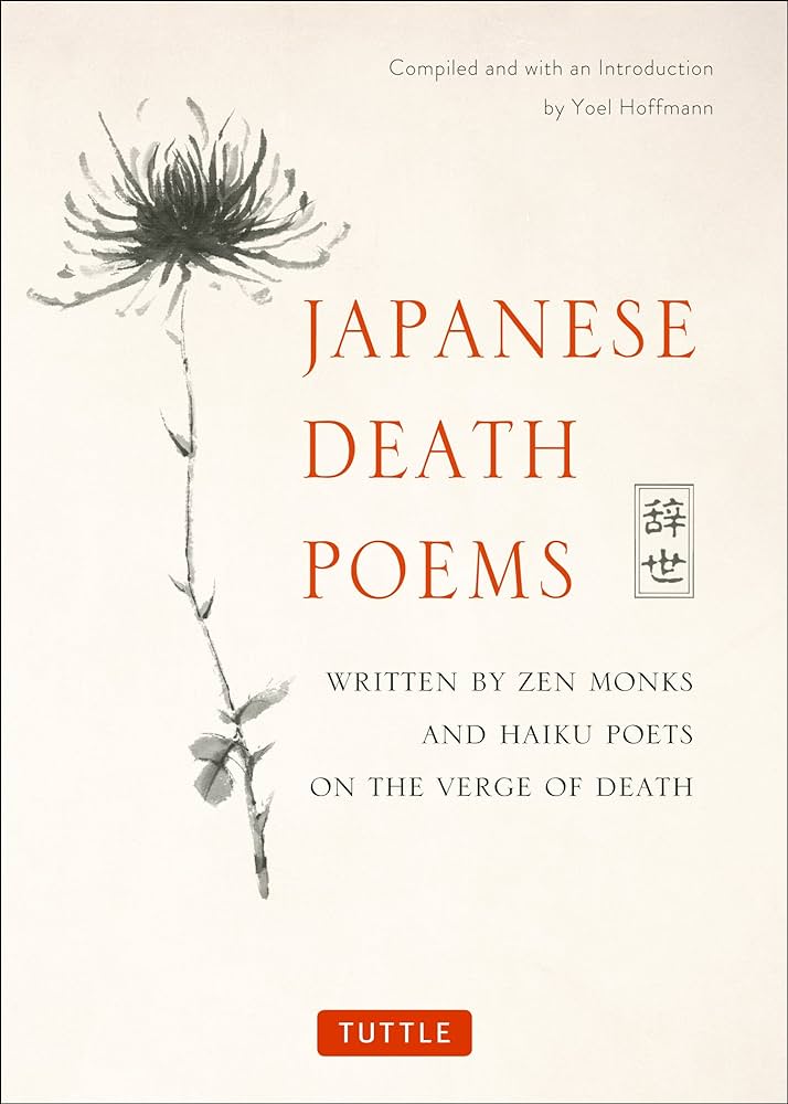 the front cover of Japanese Death Poems, edited by Yoel Hoffman, the cover features a watercolour image of a dead flower