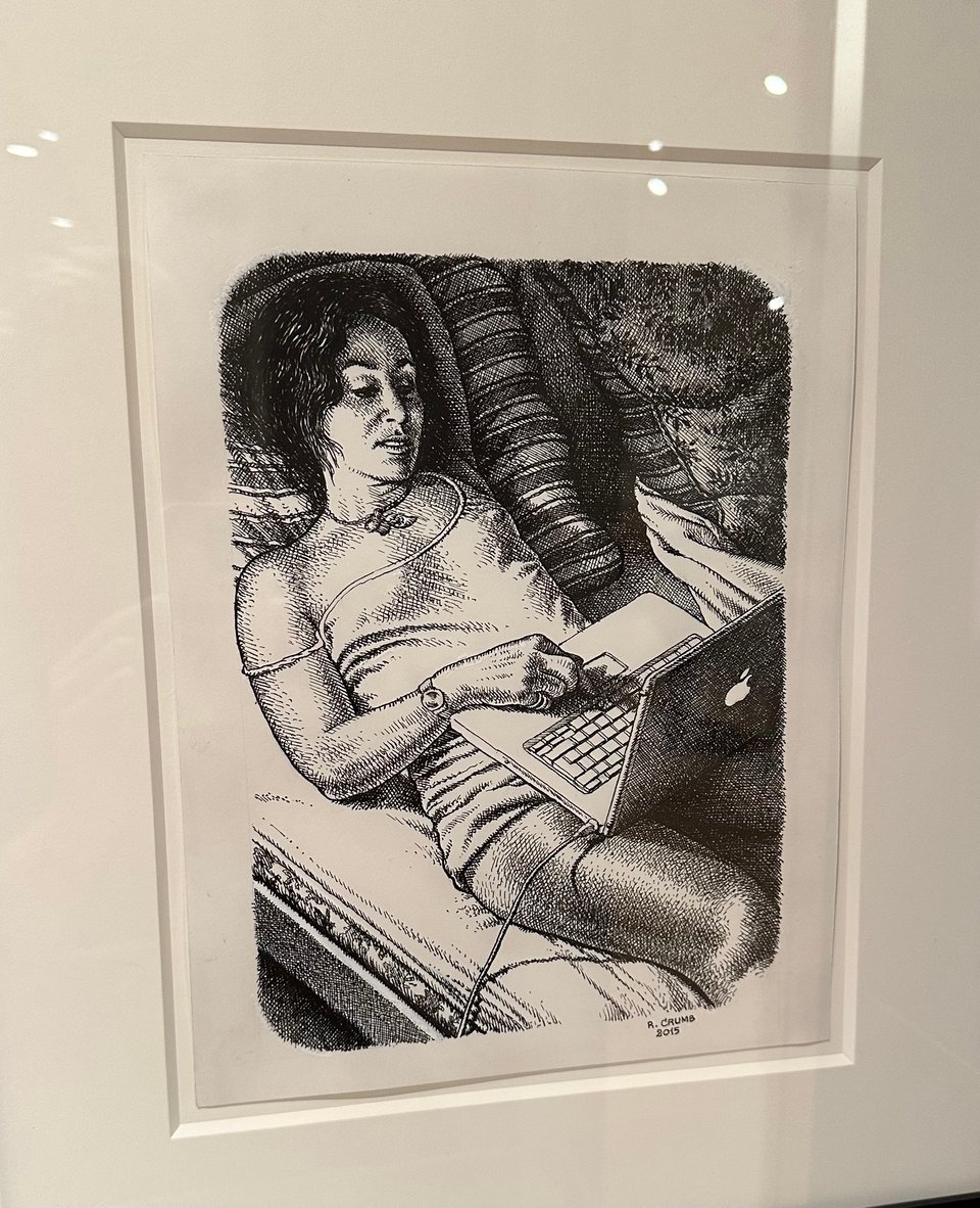 photo of ink-drawing of Aline Kominsky-Crumb by R Crumb