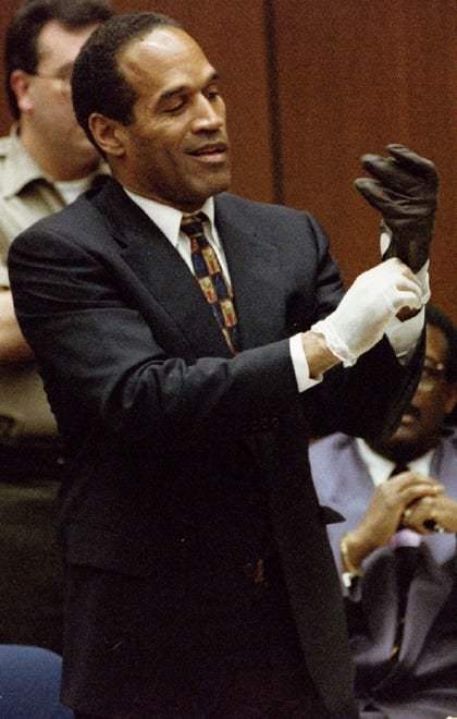 O.J. Simpson Glove Trial Moment — archival photo
