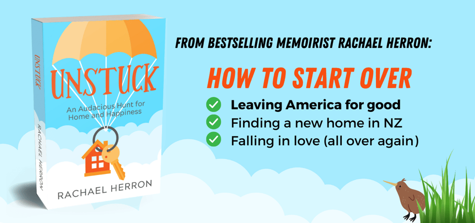 Image of unstuck book on blue background with kiwi peeking shyly from the grass