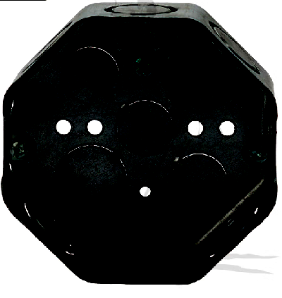 a high contrast black and white image of an octagonal box with holes in the bottom