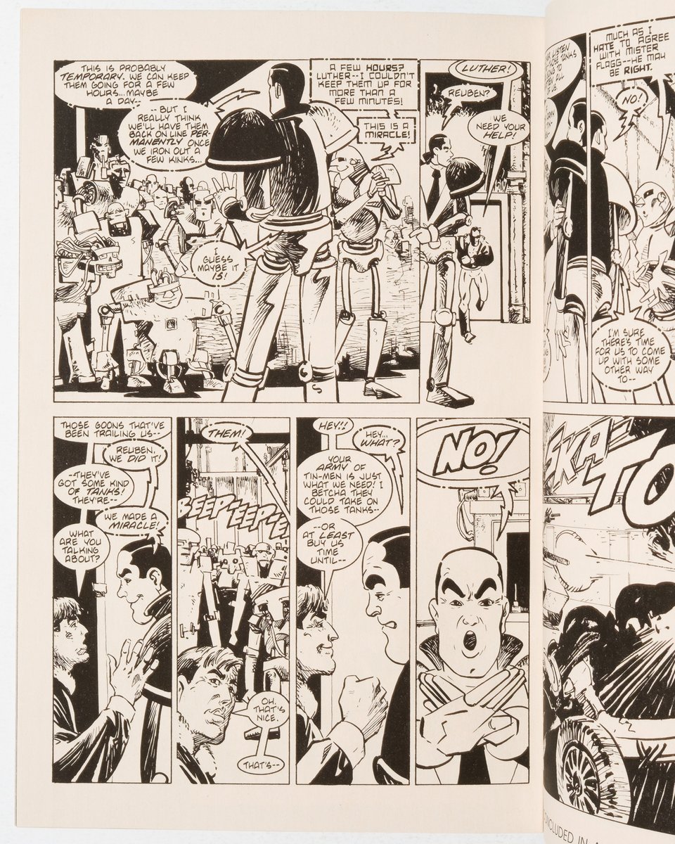 black and white preview art for an issue of American Flagg