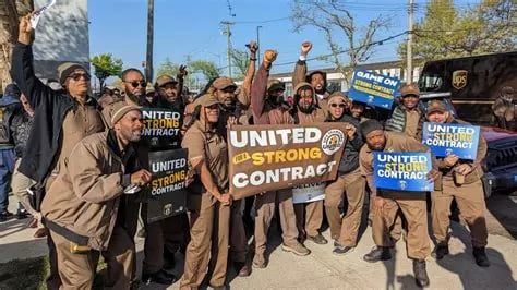 Image of UPS workers in Brookly celebrating their new contract in 2023