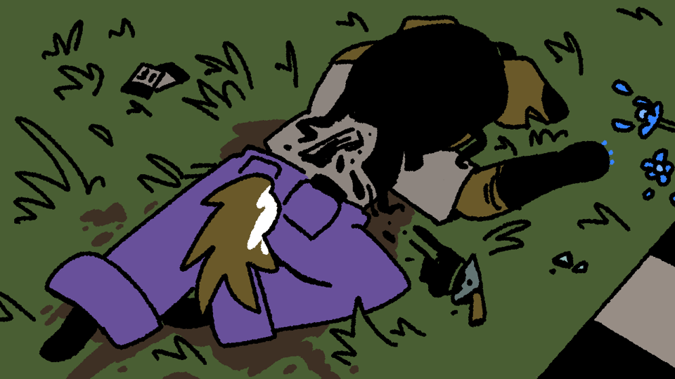A colored digital illustration for the investigation screen. The corpse's fur is brown.