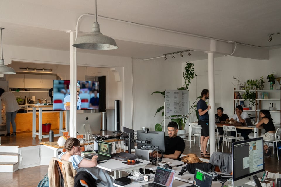 A nicely crowded workspace.