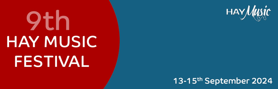 Logo with the text 9th Hay Music Festival, Hay Music 13-5th September 2024