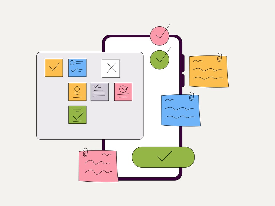 illustration of tablet and post it notes
