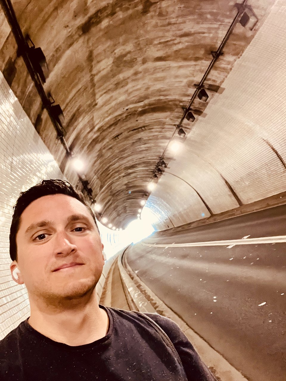 The author taking a selfie in a tunnel