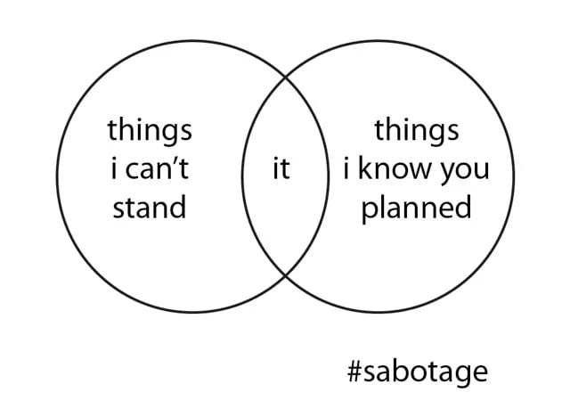 A venn diagramm things I can't stand overlapping with things i know you planned the intersection is "it" because this is a reference to the beastie boys song sabotage