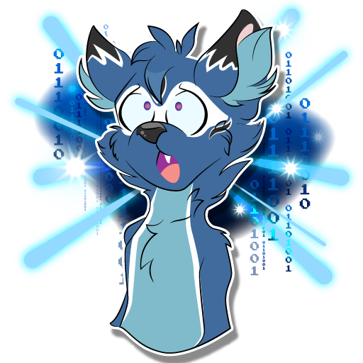 A blue dhole gasps as a galaxy brain filled with blue 1s and 0s fills the background