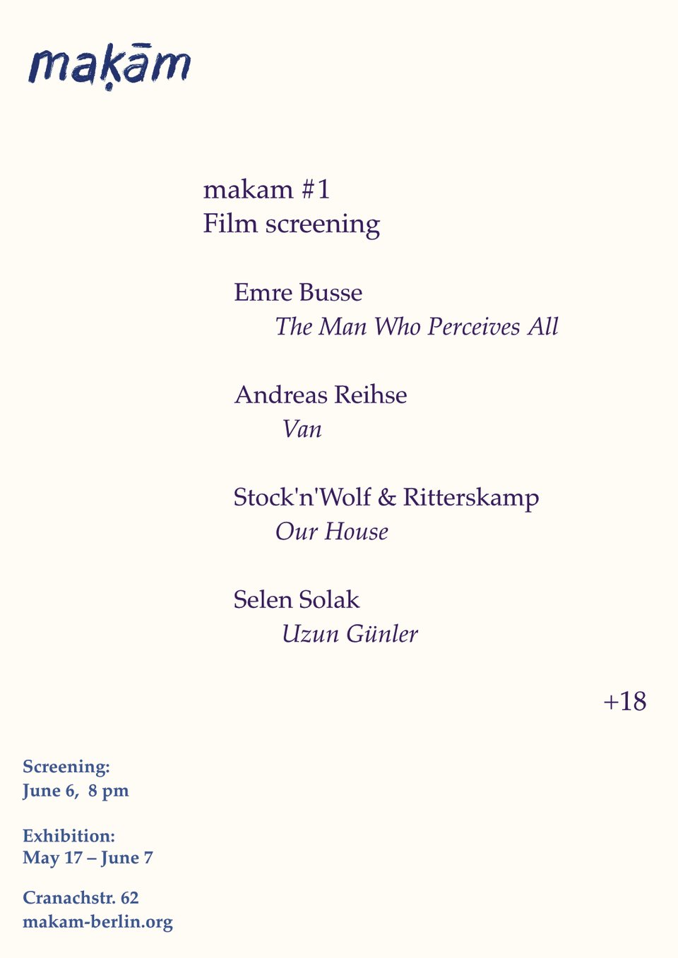 flyer for the film screening on June 6 at makam berlin