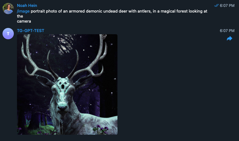 user prompting and telegram bot responding with image