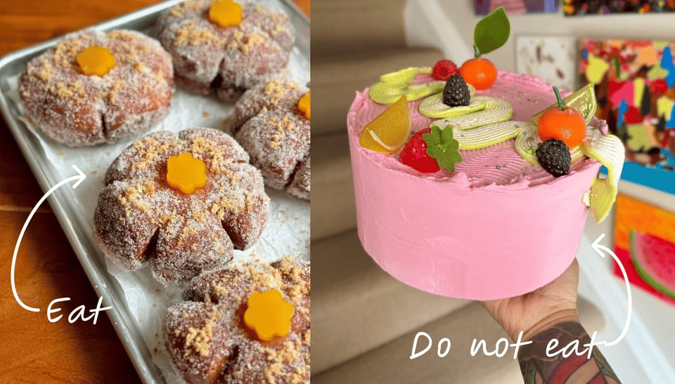 Image of real pastries and a fake cake
