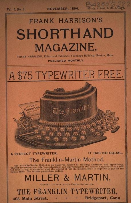 Frank Harrison's shorthand magazine from 1894.