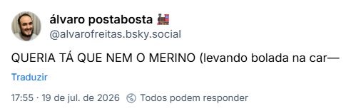 Post de álvaro postabosta 🚂 (@alvarofreitas.bsky.social): QUERIA TÁ QUE NEM O MERINO (levando bolada na car—
