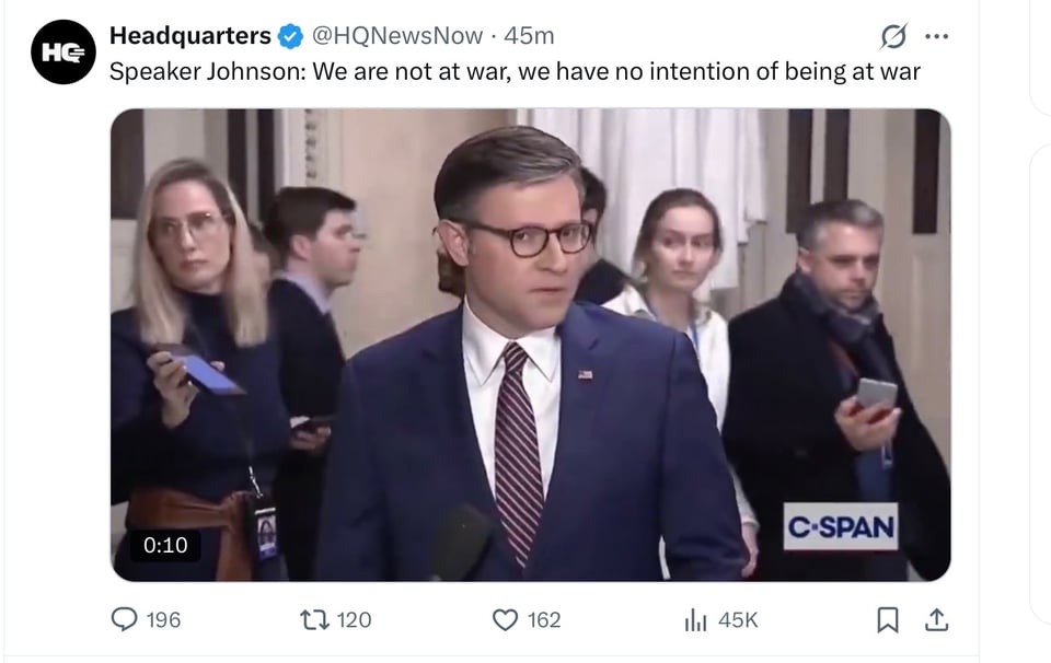 Not at war, says Mike Johnson