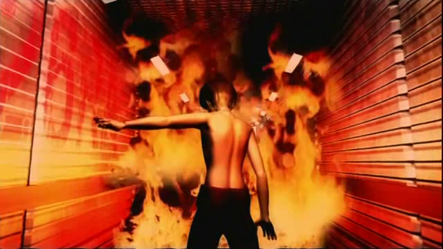 Rion setting a hallway full of enemies on fire