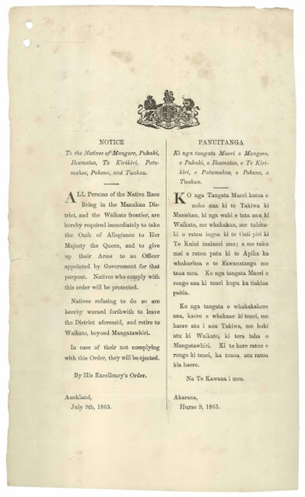 Evicting Māori: Grey’s 9 July 1863 Proclamation 