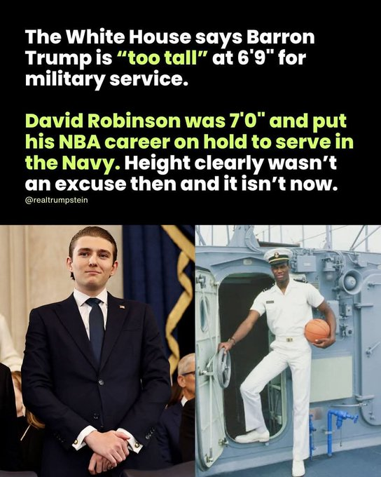 Barron Trump is not too tall to go to war.