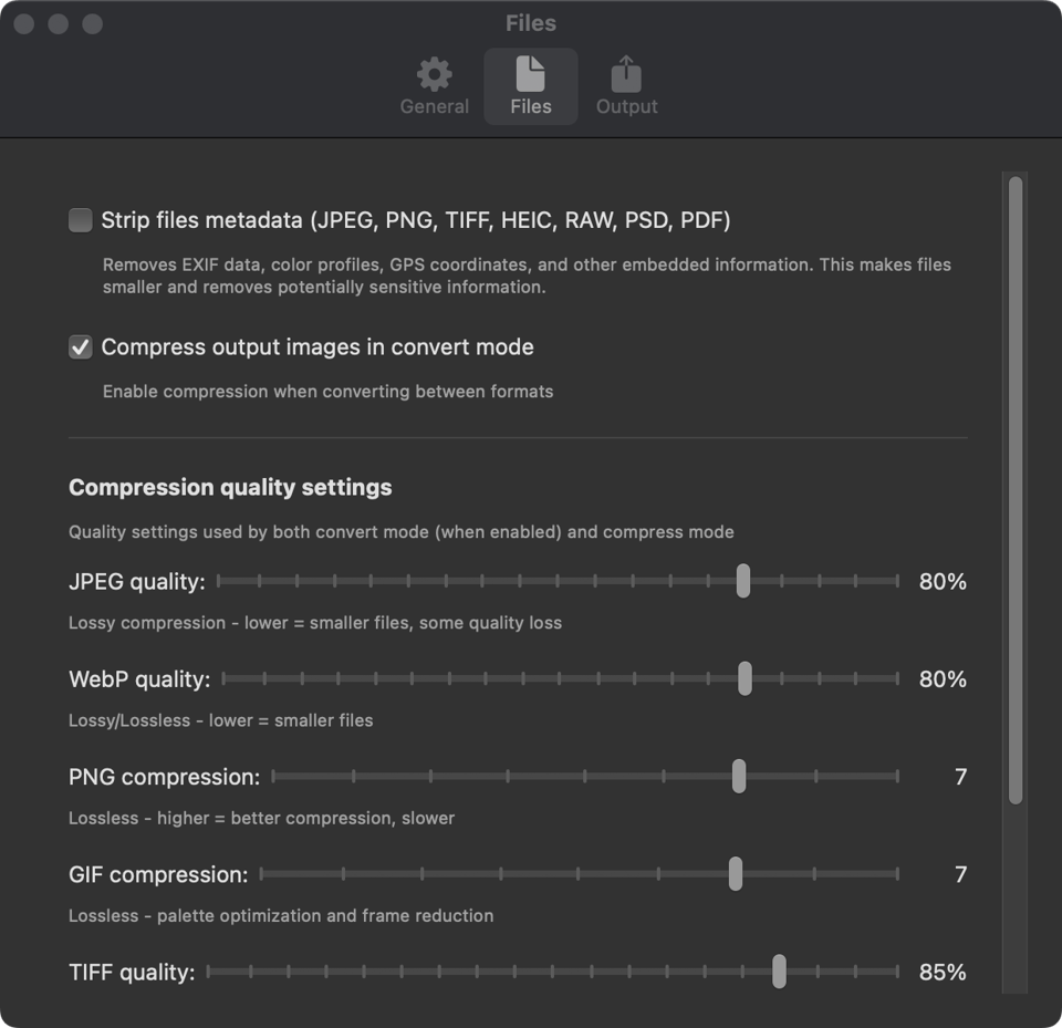 Quality settings