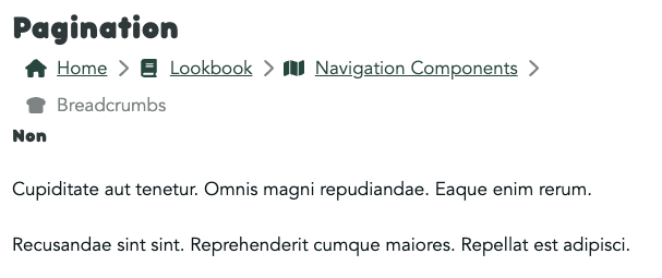 A screenshot of the breadcrumbs component, rendered inline because there are not too many items