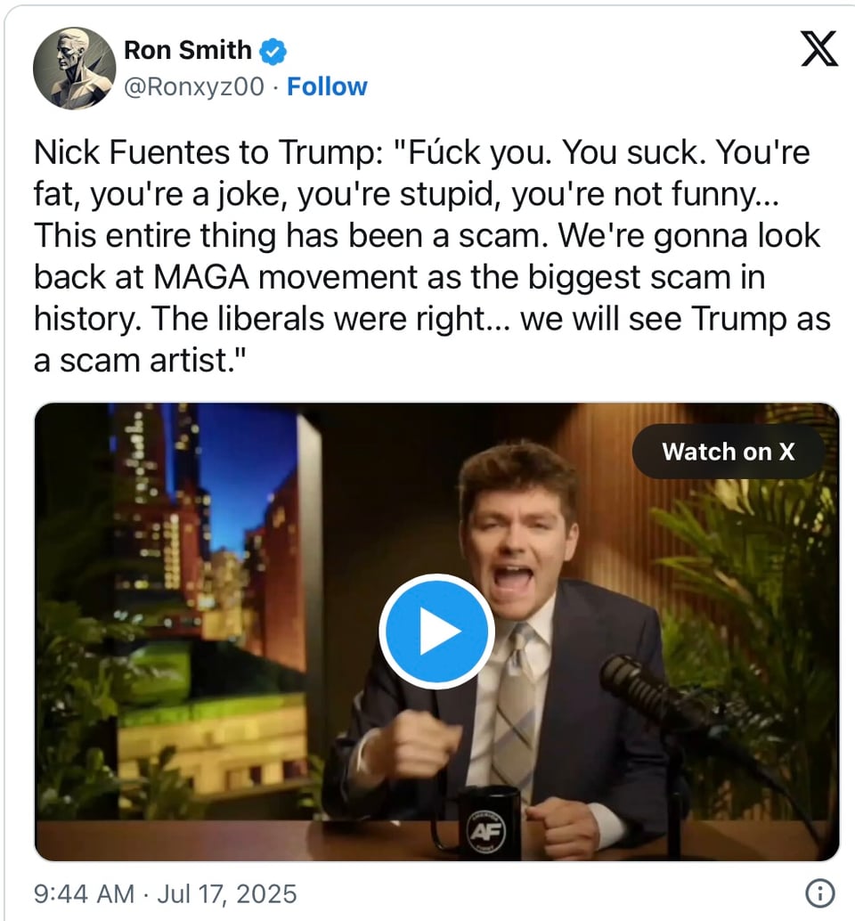 The white nationalist Nick Fuentes’ tweet