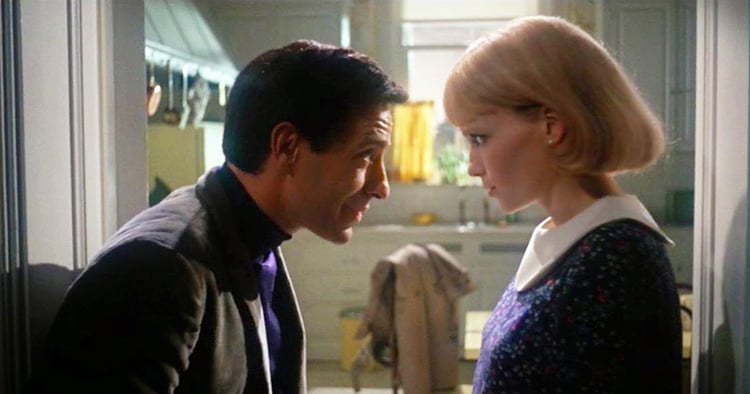 John Cassettes and Mia Farrow are having a fateful talk in Rosemary's Baby.