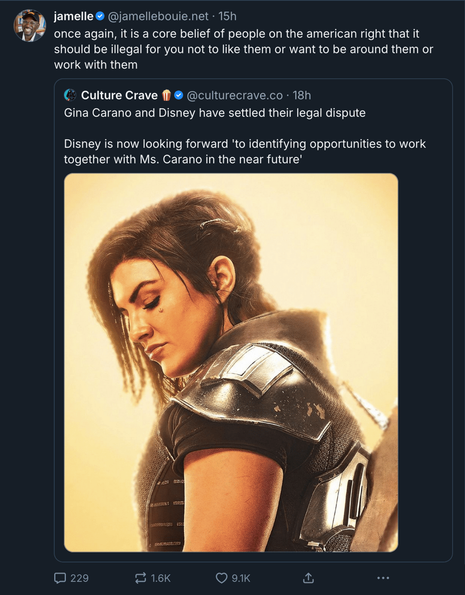 Bluesky post that reads: "once again, it is a core belief of people on the american right that it should be illegal for you not to like them or want to be around them or work with them"