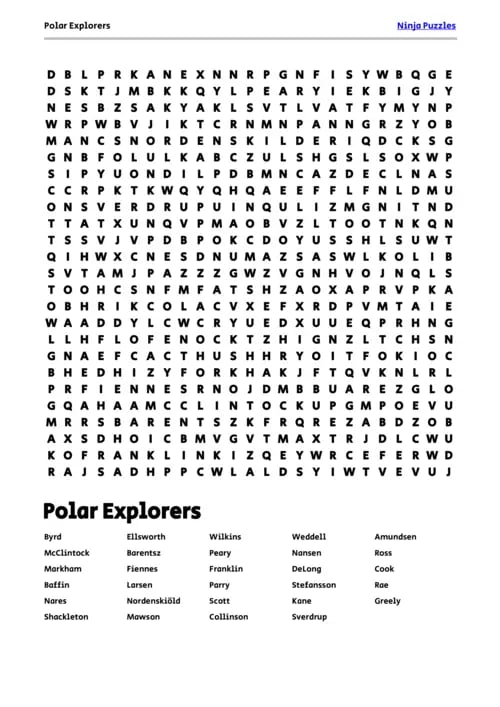 Polar Explorers Word Search Puzzle