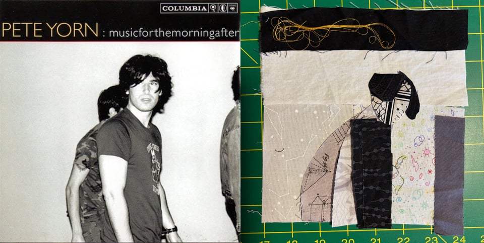 A black and white, overexposed photo of Pete Yorn, a young white man with shaggy dark hair in a t-shirt. His is almost in profile and looking off to the left -- the picture has a candid quality to it. His skin is blown out a bit, bright white, from the overexposure.