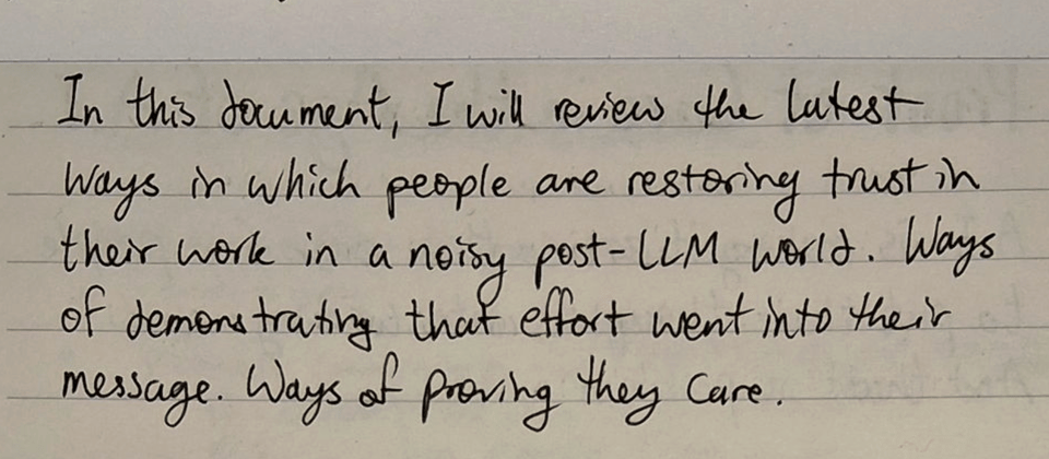 Screenshot of the excerpt as it appears on the site, that is, handwritten with a pen.