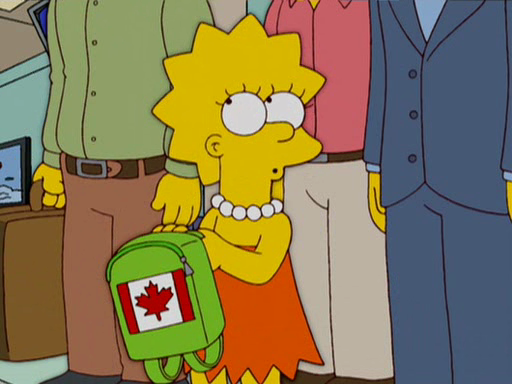 Lisa Simpson has a Canada sticker on her travel bag.