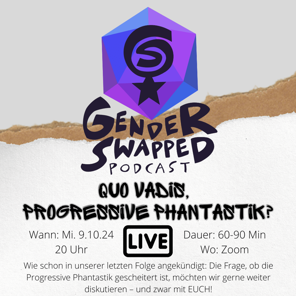 Ankündigungsgrafik zum Live-Panel "Quo vadis, Progressive Phantastik?" am Mi., 9.10. umd 20 Uhr auf Zoom