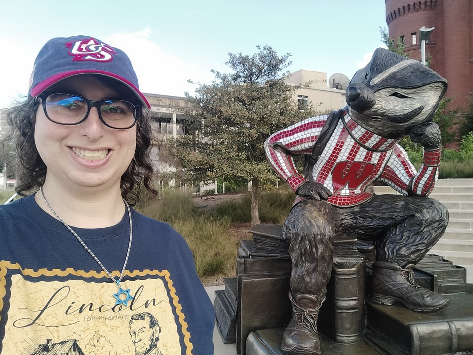 Well Red statue of Bucky Badger.