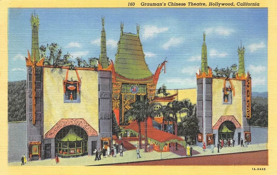 Vintage postcard of the famous Chinese Theater in Hollywood, California