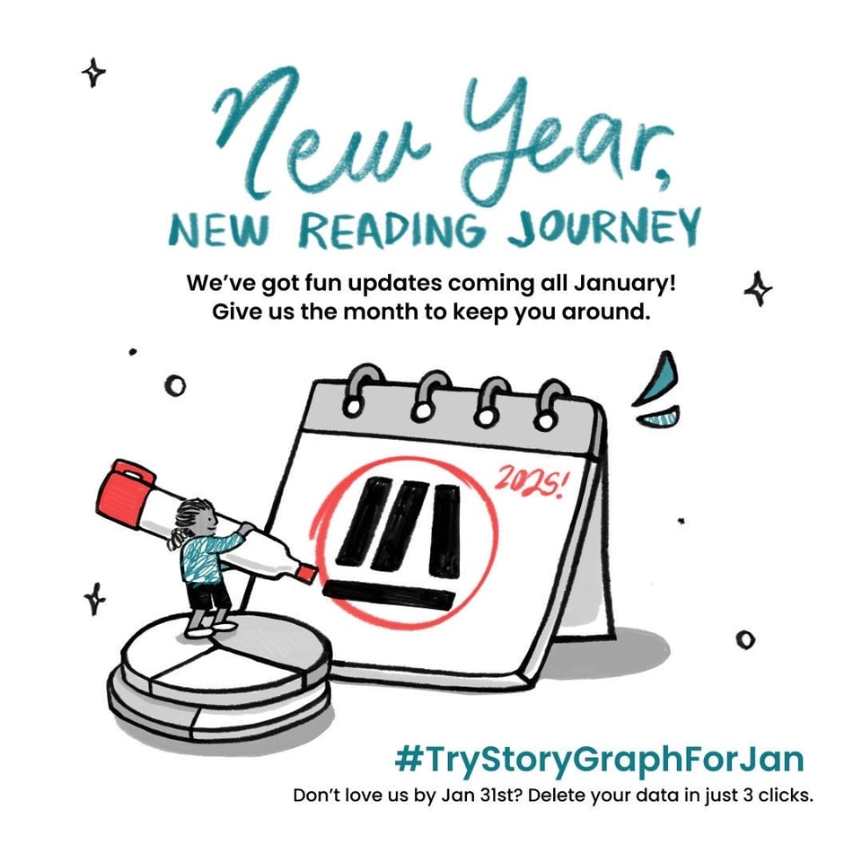 The image features a promotional graphic for StoryGraph titled