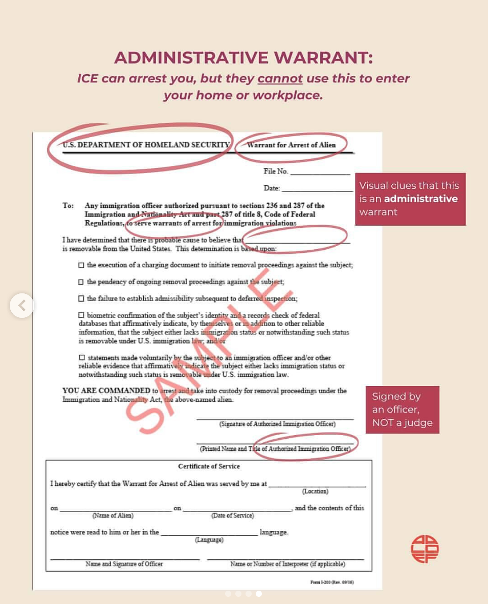Picture showing a sample of an administrative warrant