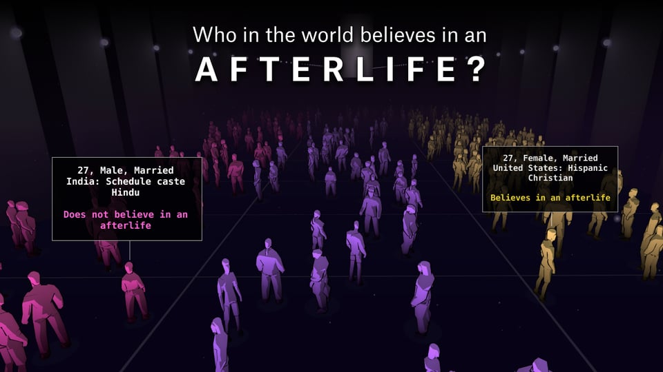 Overview of hundreds of people in the afterlife room