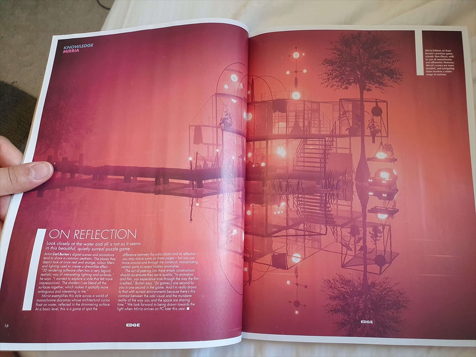 A magazine spread showing Mirria in Edge magazine