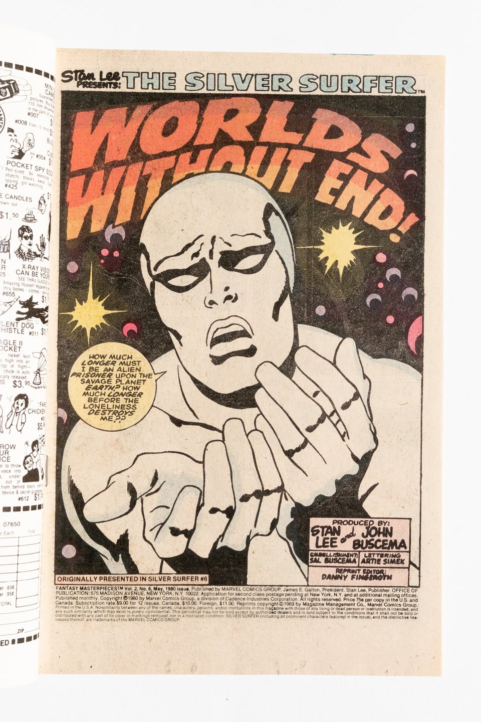 Title page from Fantasy Masterpieces 6 of the Silver Surfer drawn by John Buscema