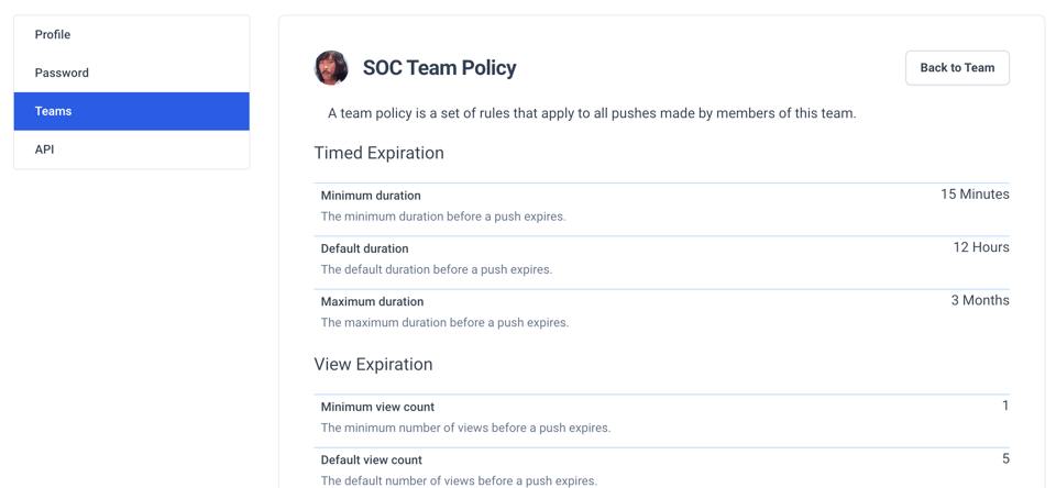 Team policy view